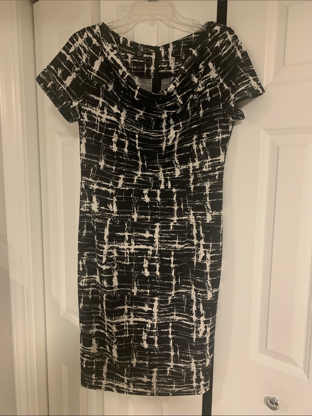 Black & White Printed Cowl Neck Midi Dress